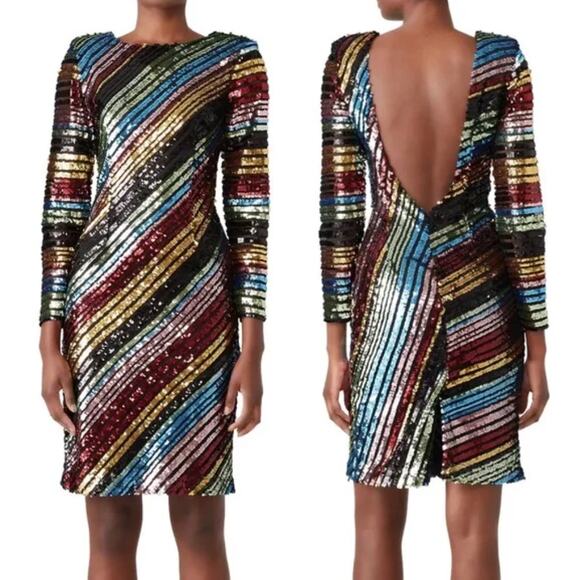 ACOOLIQUE Sequin Payton Dress Rainbow Stripe {JJ27} - Picture 2 of 9